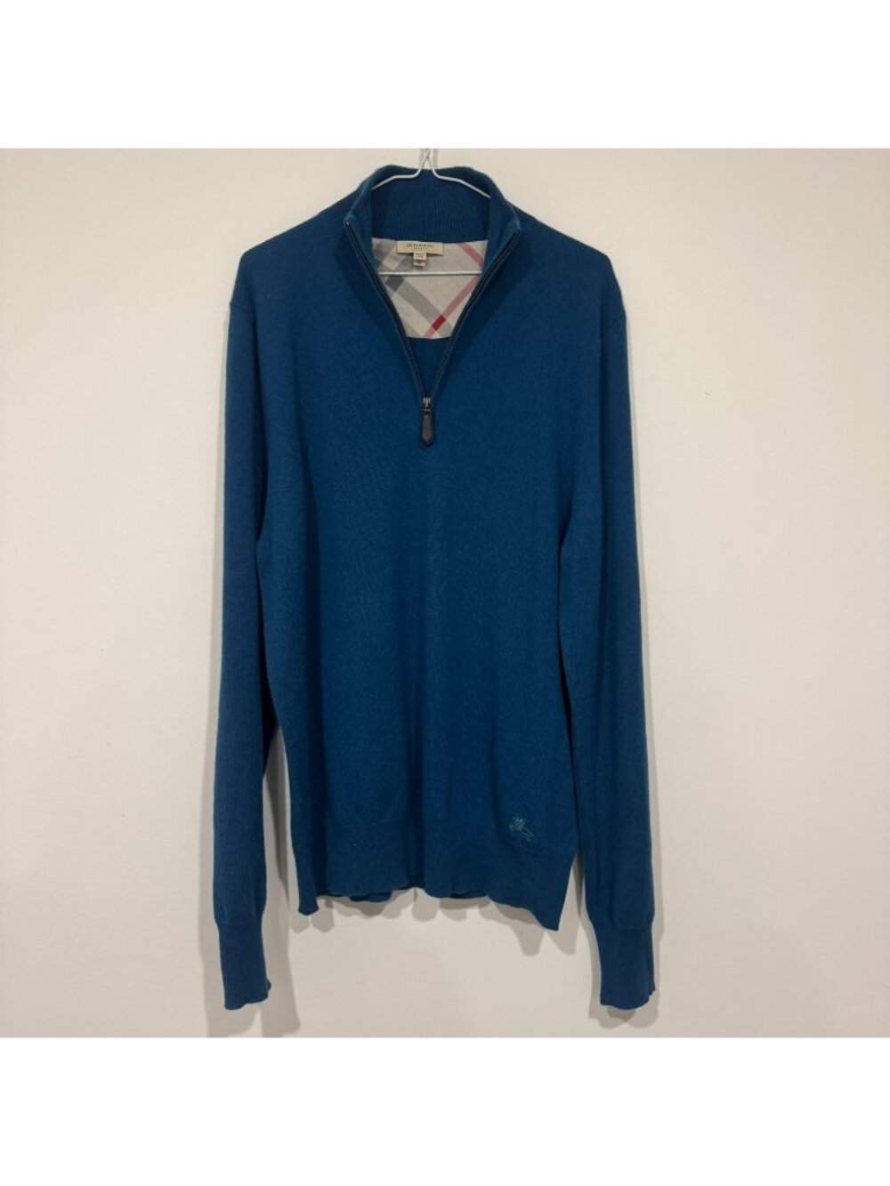 Burberry London Mens 100% Cashmere 1/4 Zip Pullover Sweater Size XL Dark Teal